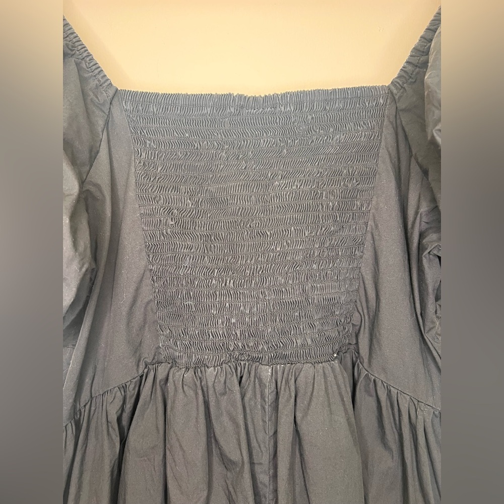 Black Puff Sleeve Mini Dress Cottagecore Open Back Babydoll A New Day M - Picture 8 of 9
